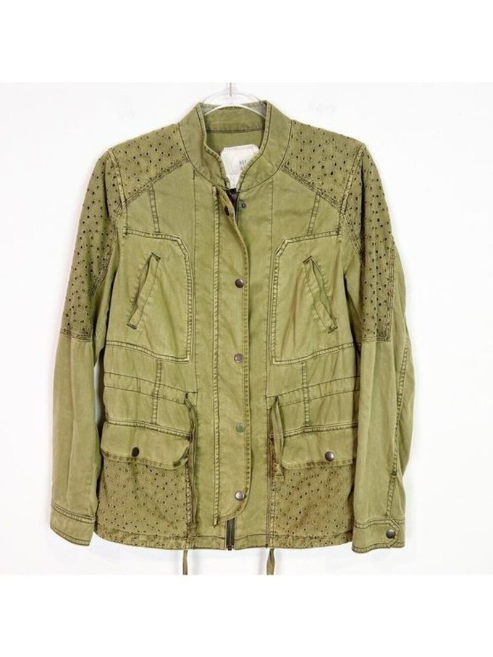 HEI HEI ANTHROPOLOGIE GREEN SNAP ZIP FRONT EYELET DETAIL JACKET WOMENS SZ SMALL